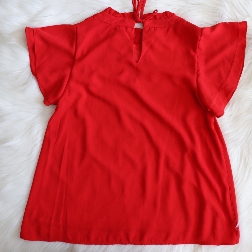 NWT Badley Mischka Red Blouse Ruffle Sleeves Size Small - Picture 5 of 7